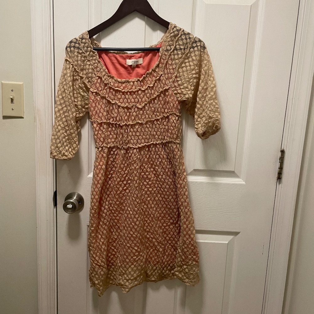 Umgee Textured Polka Dot Puff Sleeve Mini Dress | Small